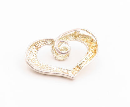 925 Sterling Silver Vintage Pendant Swirly Twisted Open Love Heart Charm PT25804