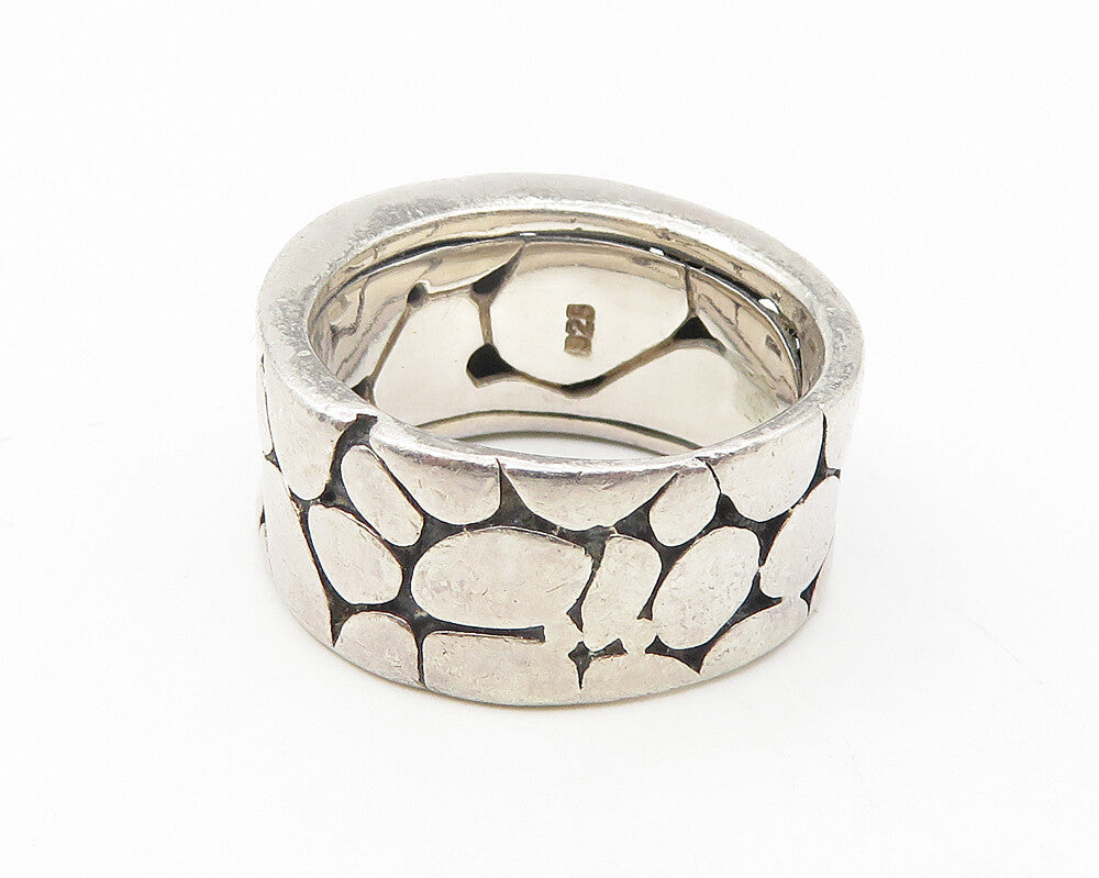 925 Sterling Silver  Vintage Shiny Cobbled Concave Band Ring Sz 7  RG11120