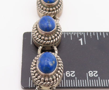 925 Sterling Silver Vintage Bracelet Cabochon Lapis Lazuli Beaded Chain  BT11437