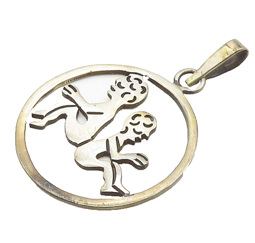 MEXICO 925 Sterling Silver  Vintage Gemini Round Zodiac Pendant  PT14380