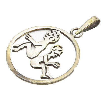 MEXICO 925 Sterling Silver  Vintage Gemini Round Zodiac Pendant  PT14380