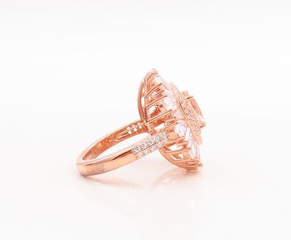 925 Sterling Silver Vintage Ring Rose Gold Plated Morganite & CZ  Sz 7.5 RG29732