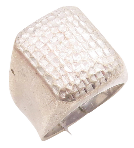 925 Sterling Silver Vintage Ring Solid Squared Hammered Effect  Sz 10  RG28910