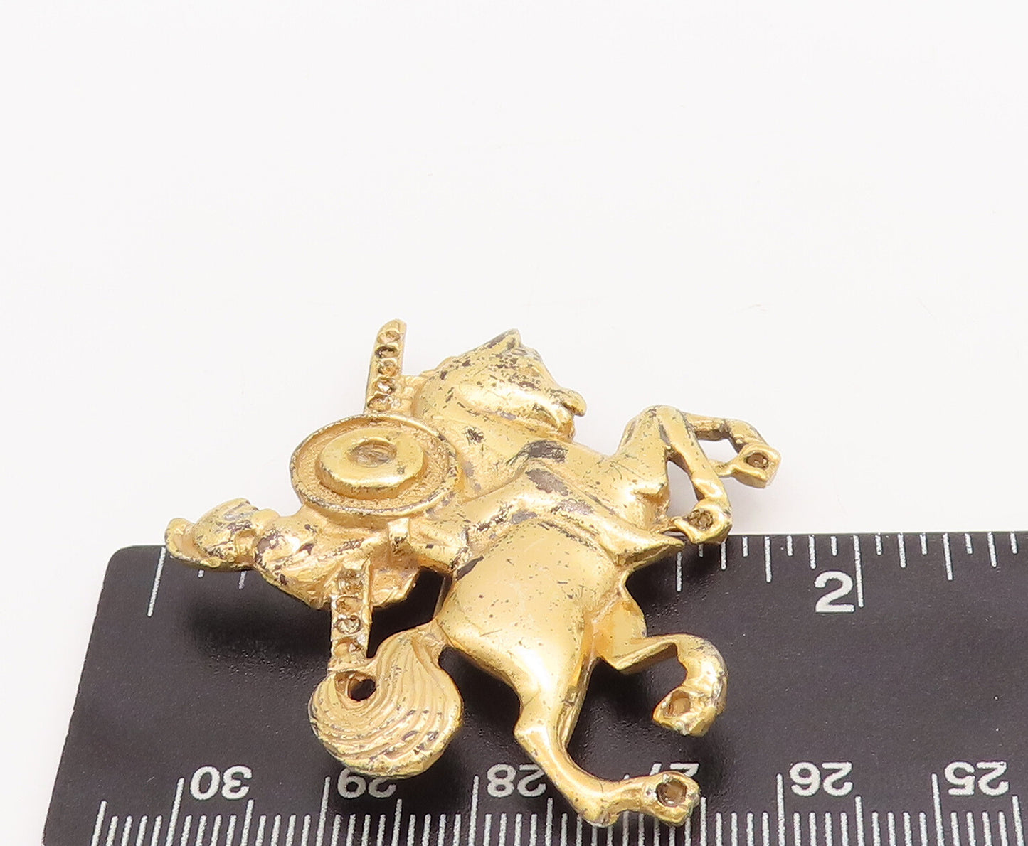 925 Sterling Silver Vintage Brooch Pin Gold Plated Warrior On Horse  BP11079