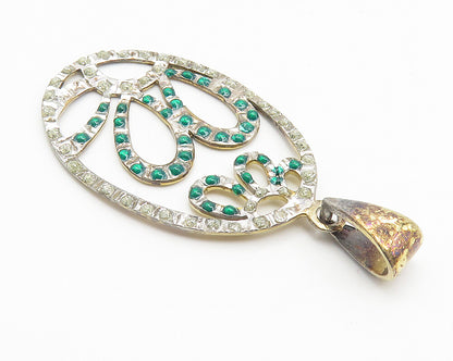 925 Sterling Silver  Vintage Green & White Topaz Single Flower Pendant  PT8342