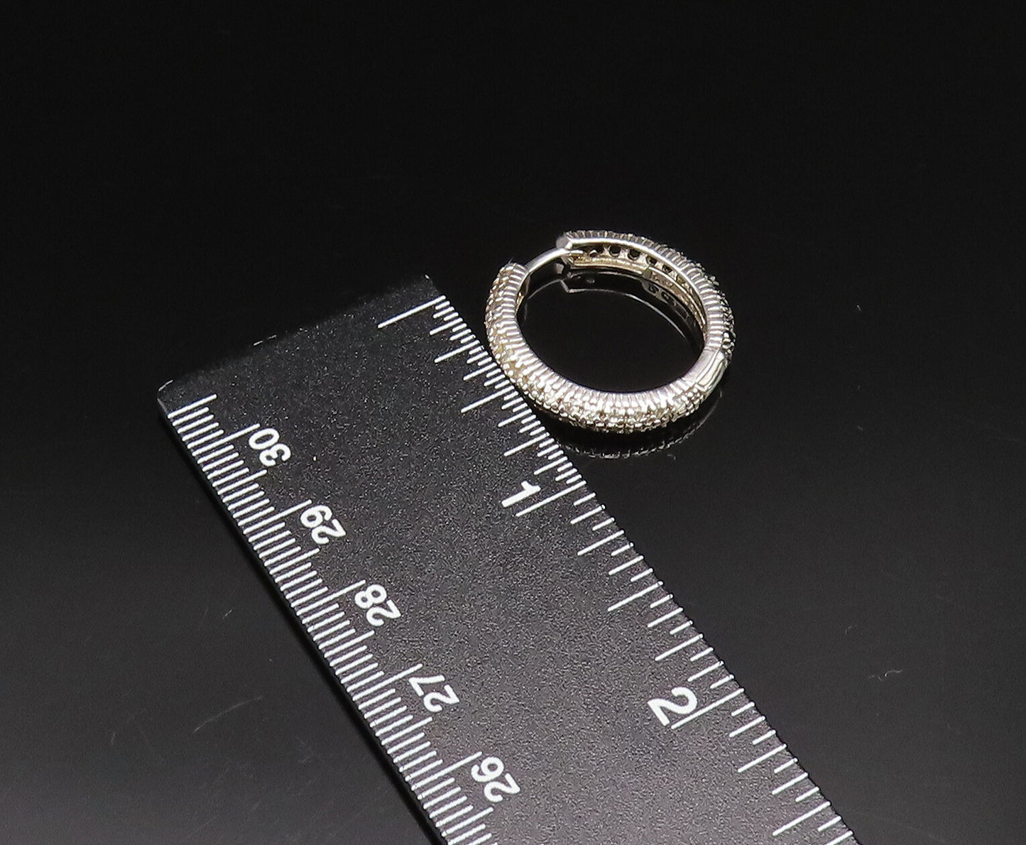 925 Silver  Vintage Black & White Genuine Diamonds Hoop Earrings  EG12069