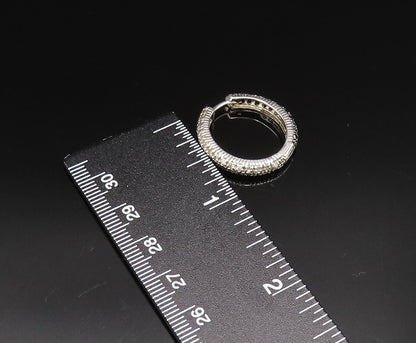 925 Silver  Vintage Black & White Genuine Diamonds Hoop Earrings  EG12069