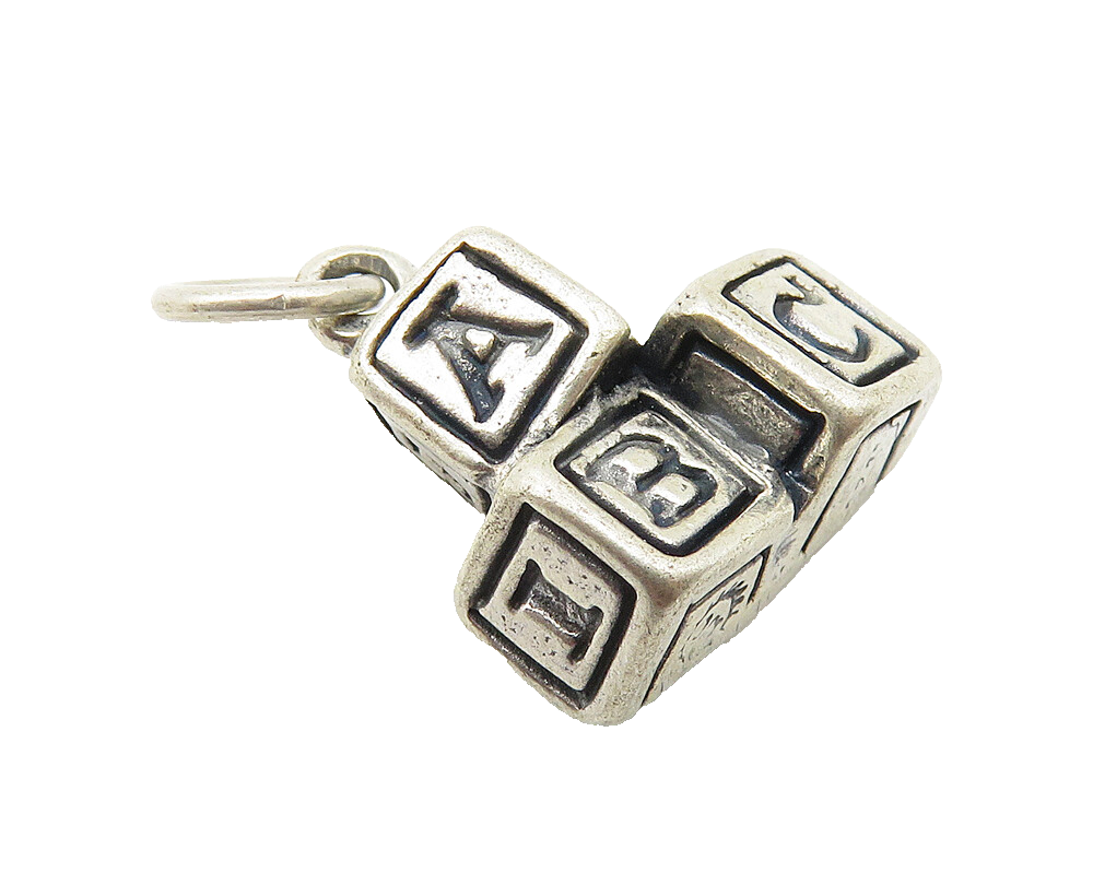 925 Sterling Silver  Vintage Oxidized Stacked Letter Blocks Pendant  PT8209