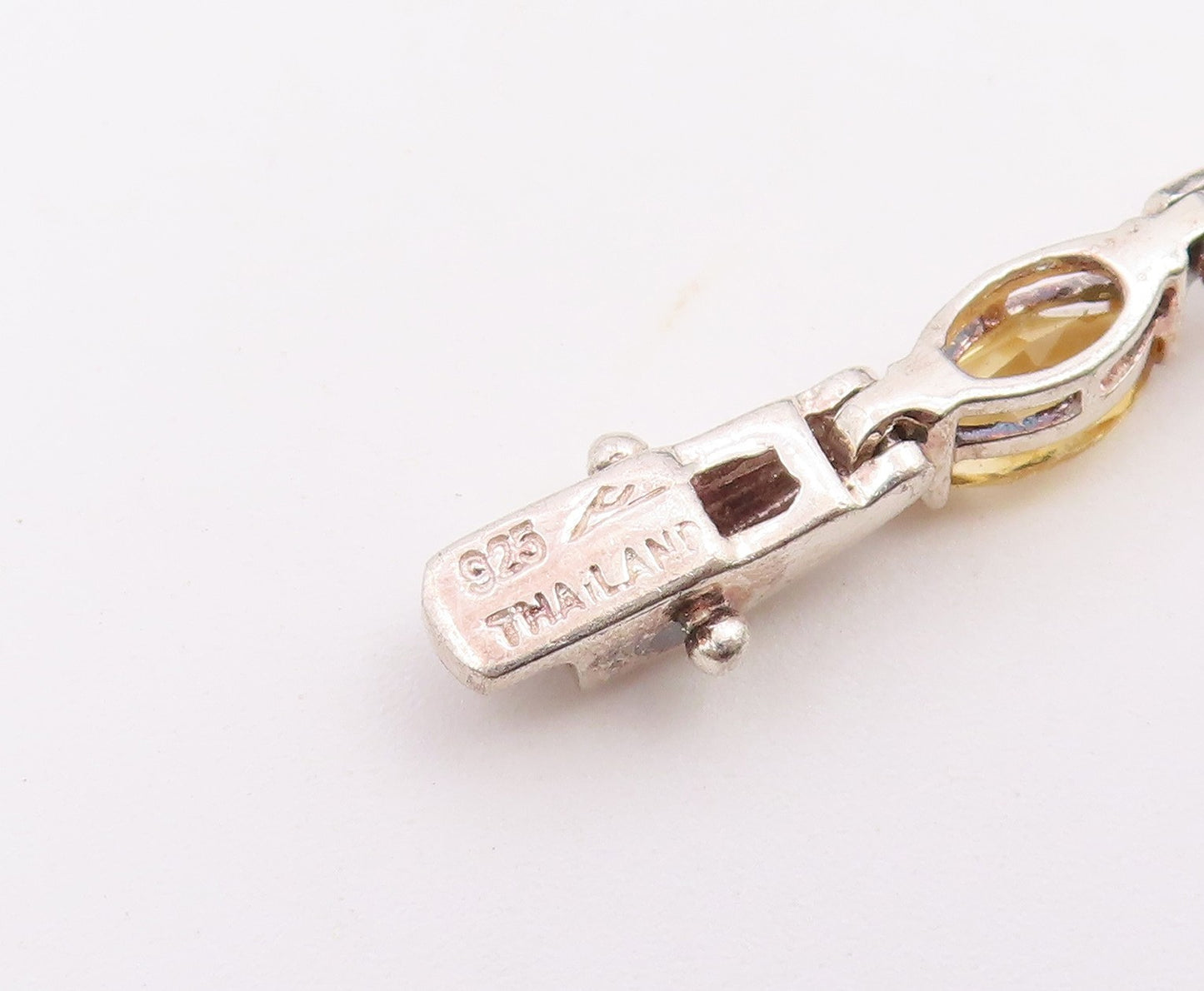 925 Sterling Silver Vintage Bracelet Modernist Marquise Cut Citrine Link BT12171