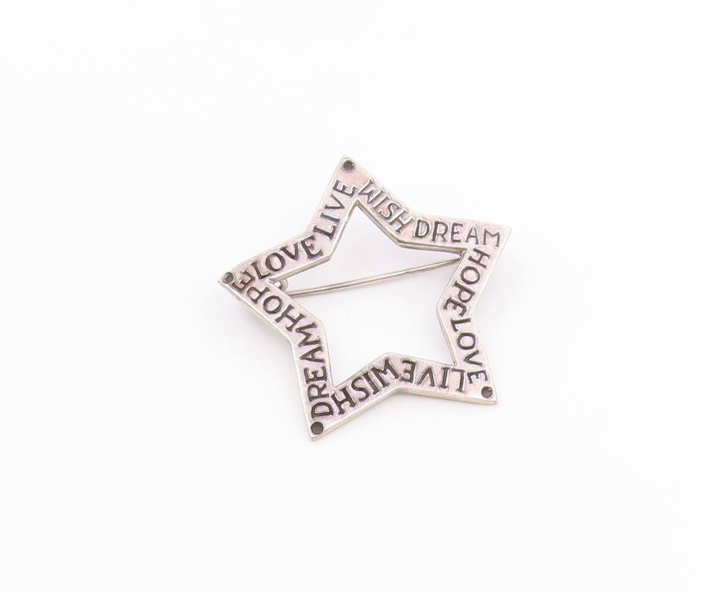 925 Sterling Silver Vintage Open Star Inspirational Words Brooch Pin BP7827