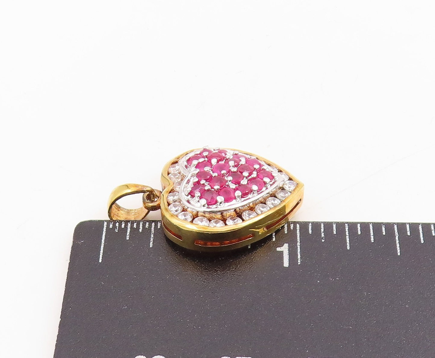 925 Sterling Silver Vintage Pendant Gold Plated Ruby & Topaz Love Heart  PT25308