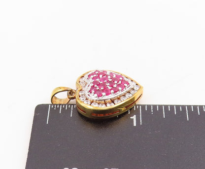 925 Sterling Silver Vintage Pendant Gold Plated Ruby & Topaz Love Heart  PT25308