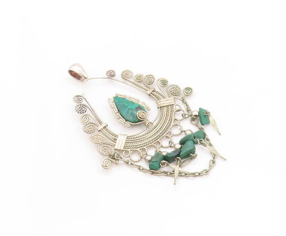 925 Sterling Silver Vintage Pendant Ethnic Crescent Style Wired Eilat  PT24209