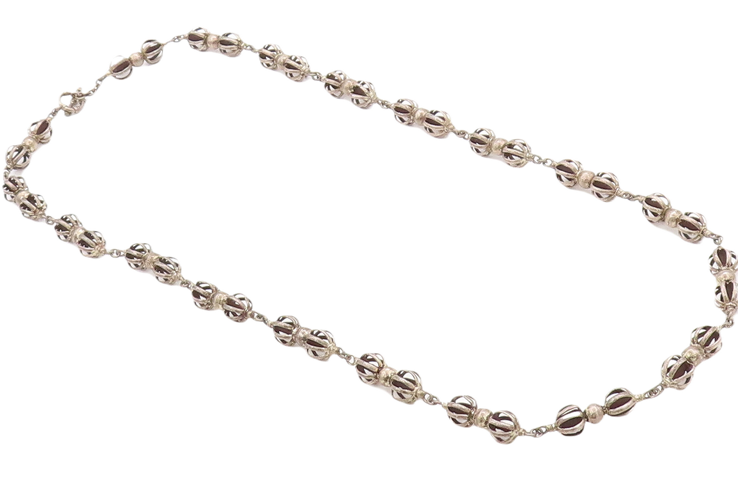 925 Sterling Silver Vintage Necklace Designer Cutout Dark Tone Beads  NE4428