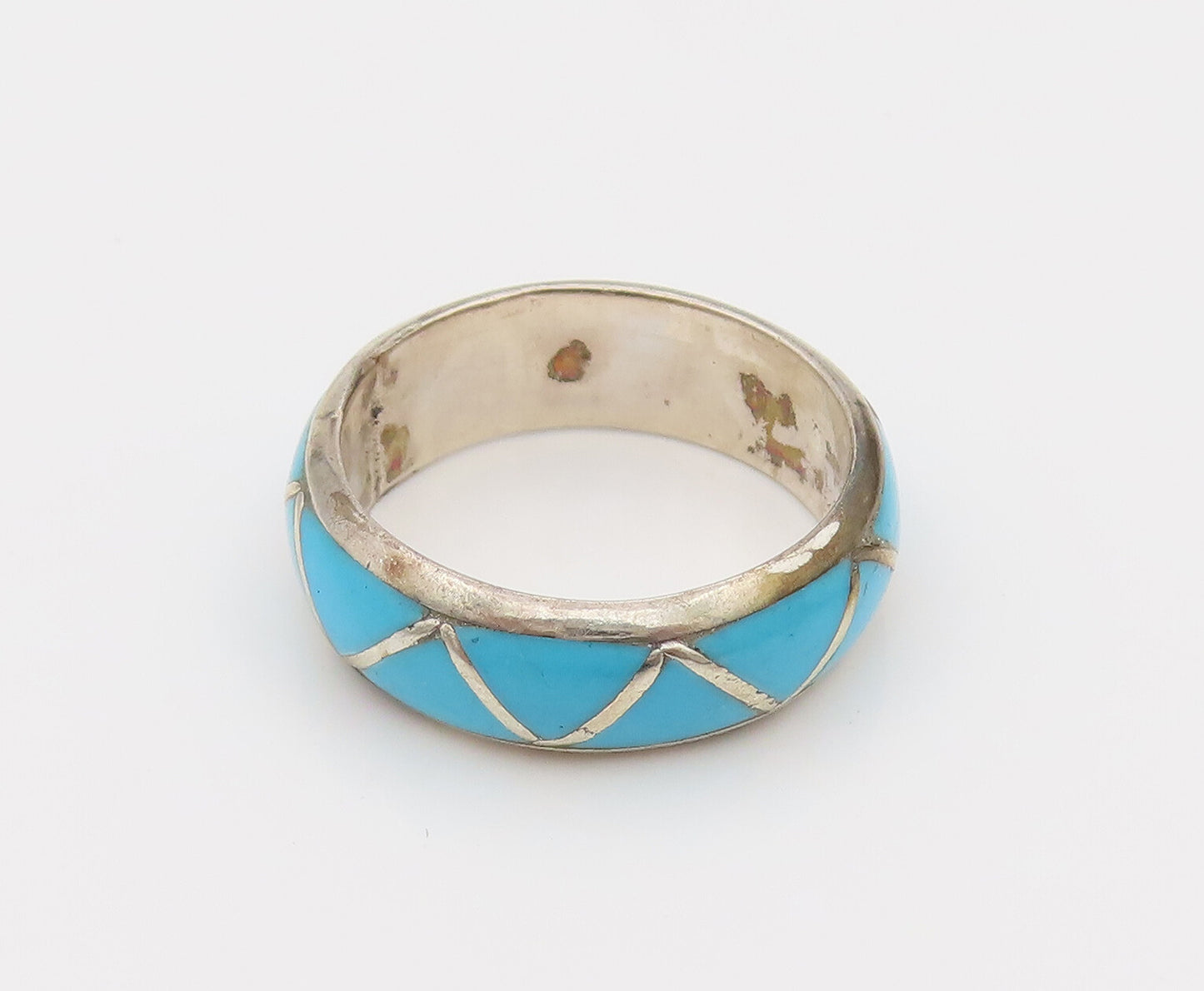 SOUTHWESTERN 925 Silver Vintage Blue Enamel Inlay Triangle Ring Sz 7 RG26698