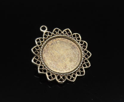 925 Sterling Silver Vintage Date To Remember Garnet Flower Medal Pendant PT21859