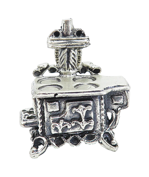 BEAU 925 Sterling Silver  Vintage Old Fashioned Stove Drop Pendant  PT6172