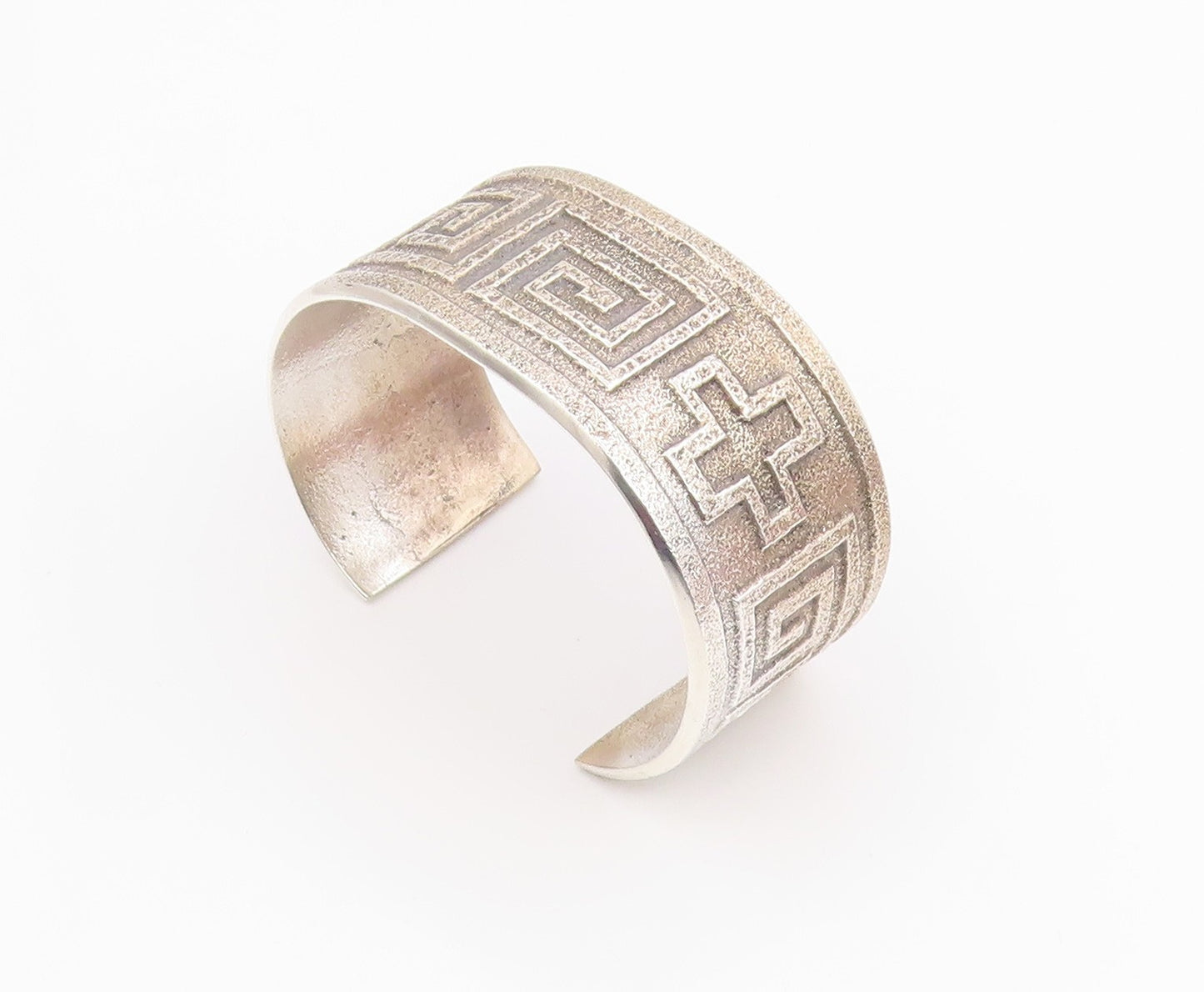 925 Sterling Silver Vintage Bracelet NAVAJO Geometric Pattern Wide Cuff  BT11945