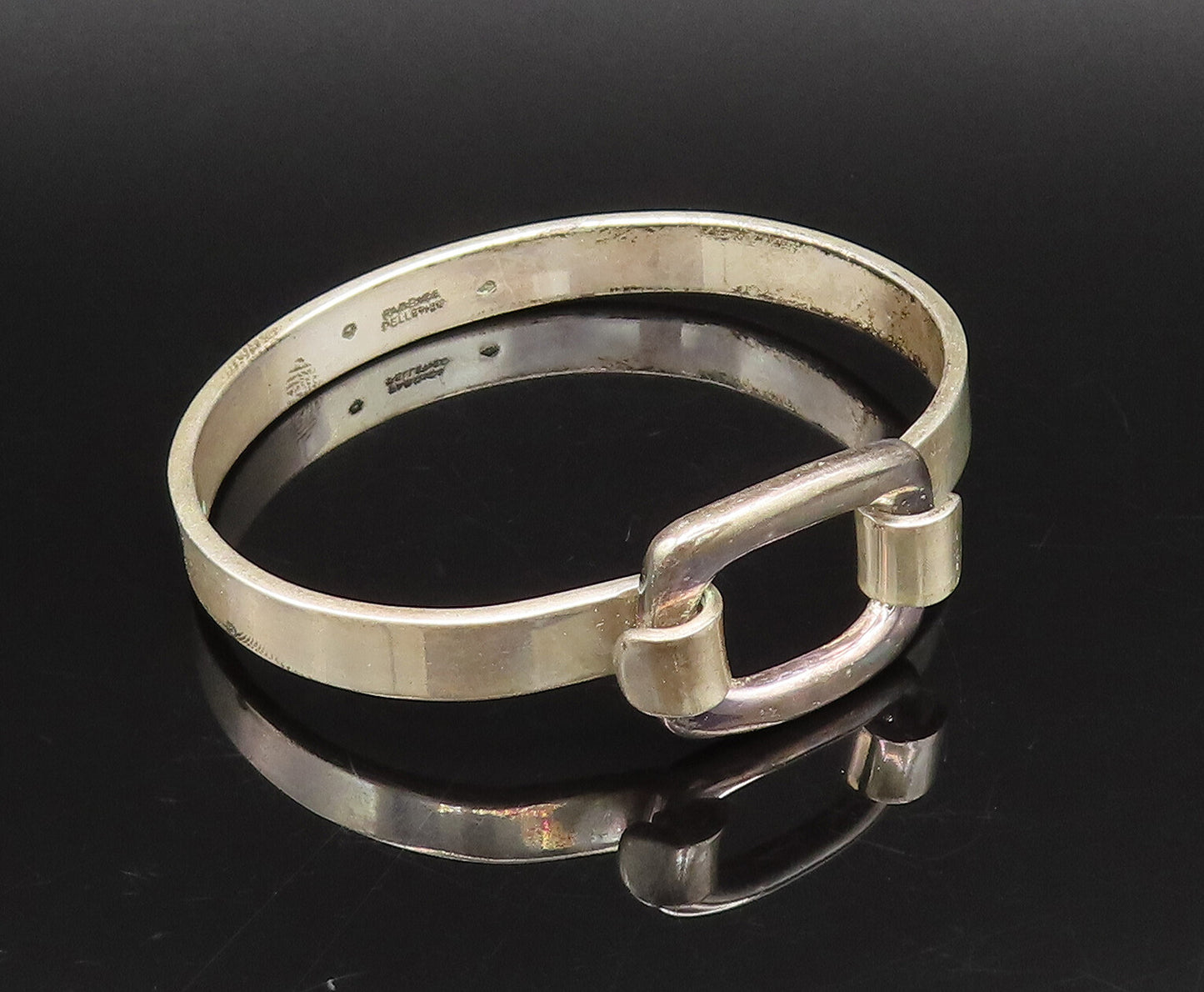 FABRICE 925 Silver  Vintage Hooked Open Rectangle Bangle Bracelet  BT9727