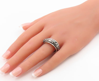 925 Sterling Silver Vintage Ring Floral Scrollwork Spinner Band  Sz 10  RG35902