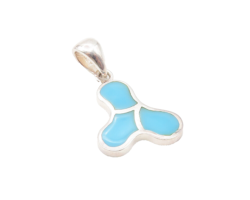 925 Sterling Silver  Petite Inlaid Turquoise Pattern Drop Pendant  PT8824