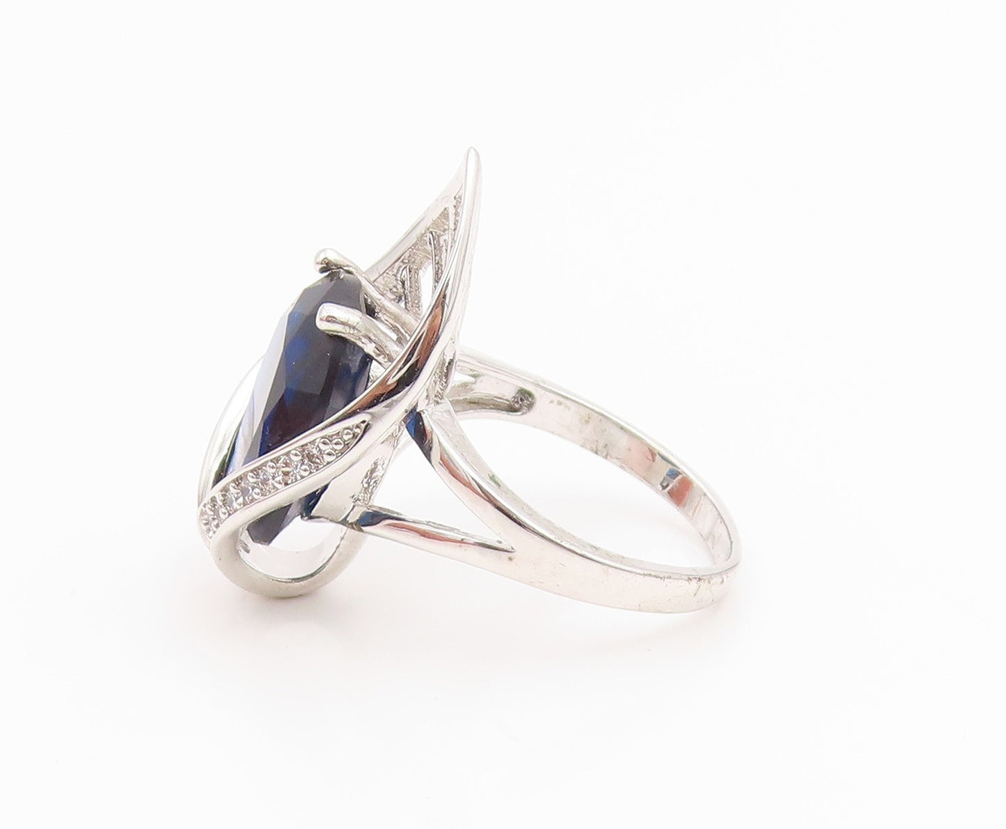 925 Sterling Silver Vintage Ring Modernist Sapphire & Topaz  Sz 9.5  RG35483
