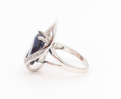 925 Sterling Silver Vintage Ring Modernist Sapphire & Topaz  Sz 9.5  RG35483