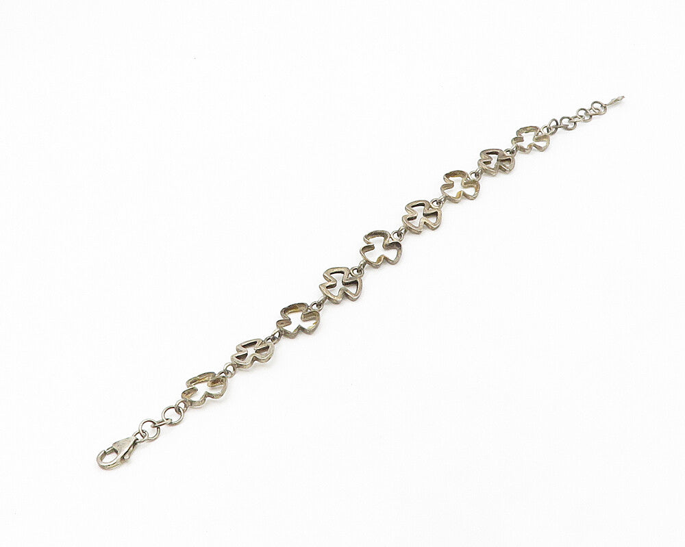 IRELAND 925 Silver  Vintage Dark Tone Open Clovers Chain Bracelet  BT7133