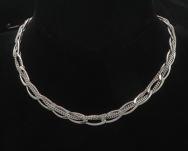 PIANEGONDA 925 Silver  Shiny Polished Pointed Oval Link Chain Necklace  NE2932