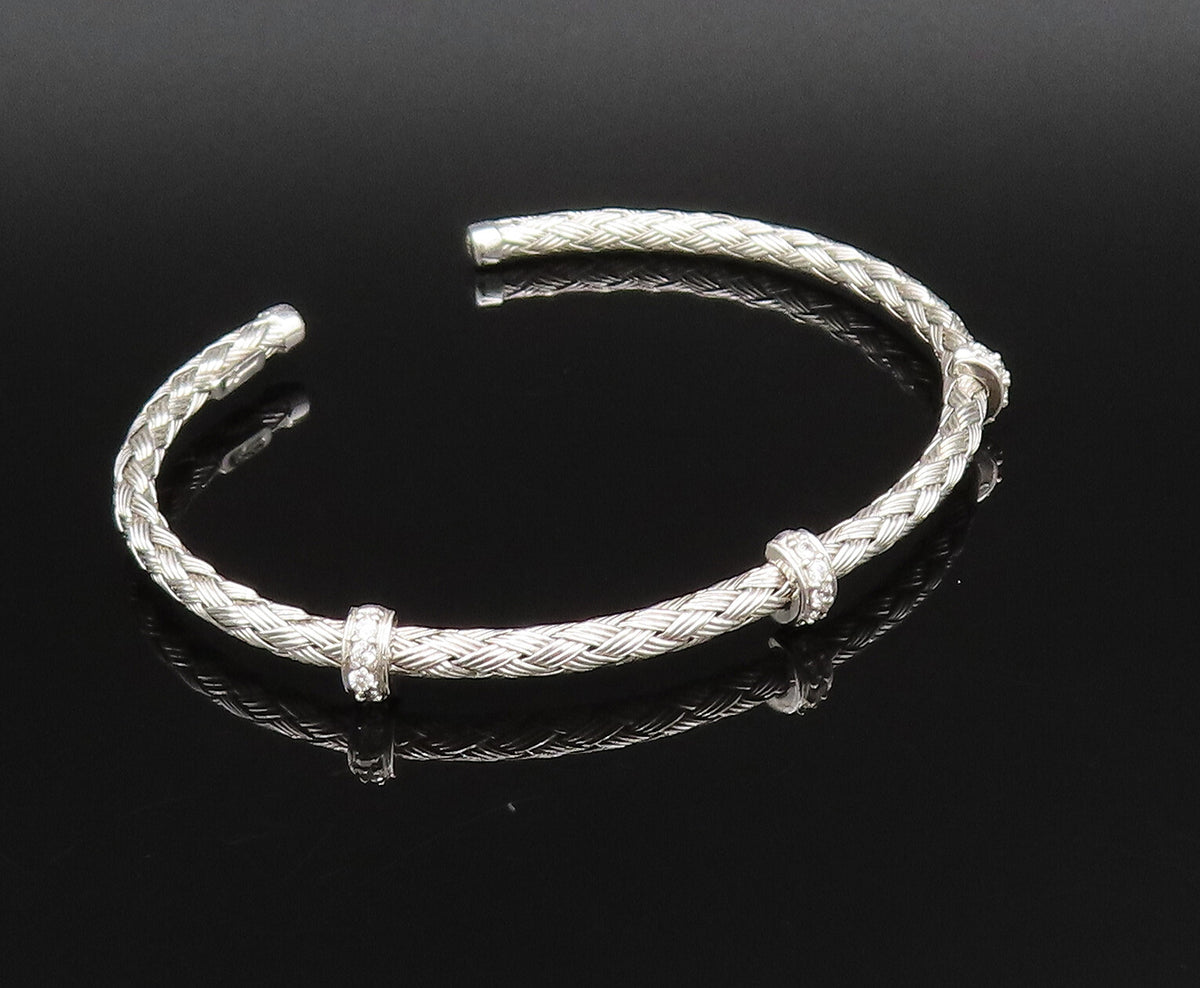 DYADEMA 925 Silver  Vintage Topaz Accent Basket Weave Cuff Bracelet  BT9638