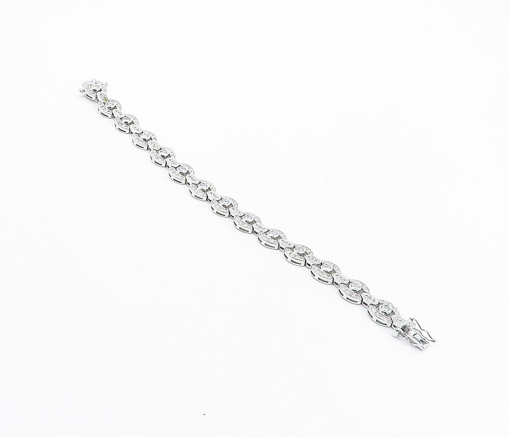 925 Sterling Silver  Sparkling Cubic Zirconia Round Chain Bracelet  BT3505