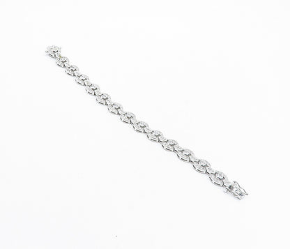 925 Sterling Silver  Sparkling Cubic Zirconia Round Chain Bracelet  BT3505