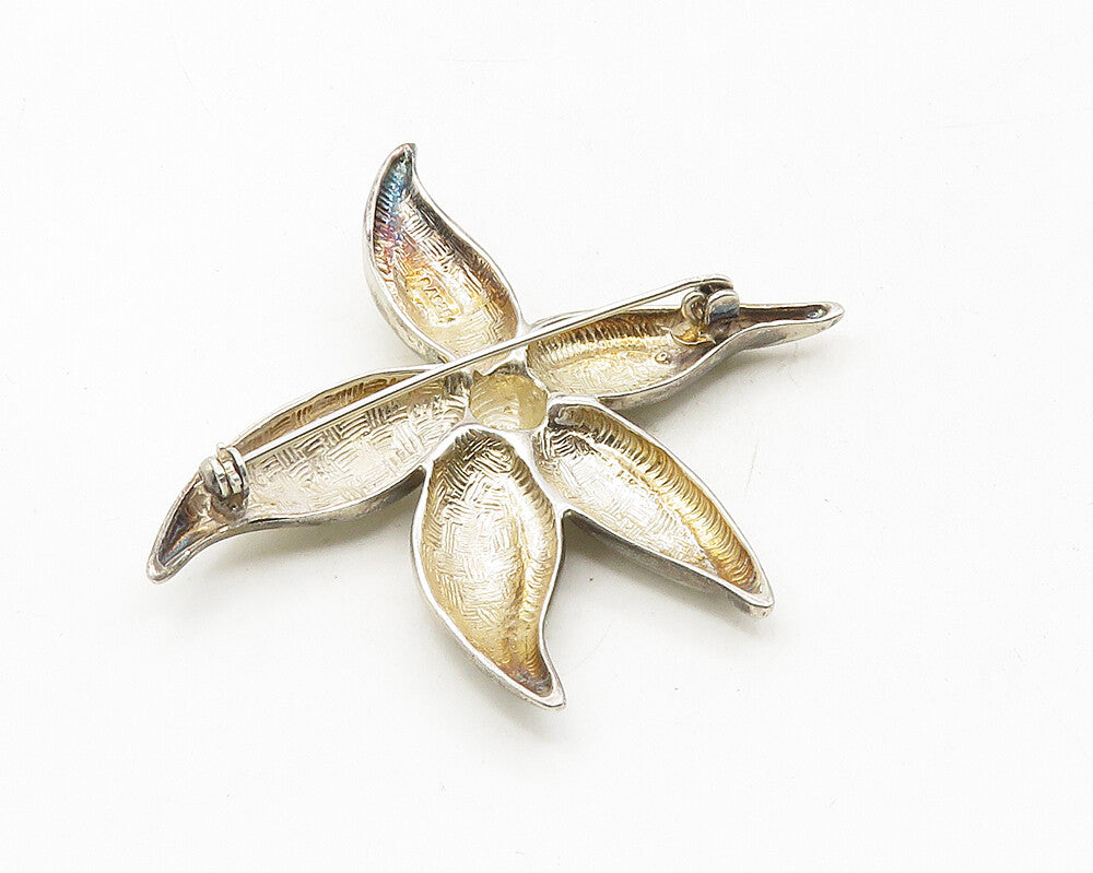 925 Sterling Silver  Vintage Shiny Single Flower Motif Brooch Pin  BP3687