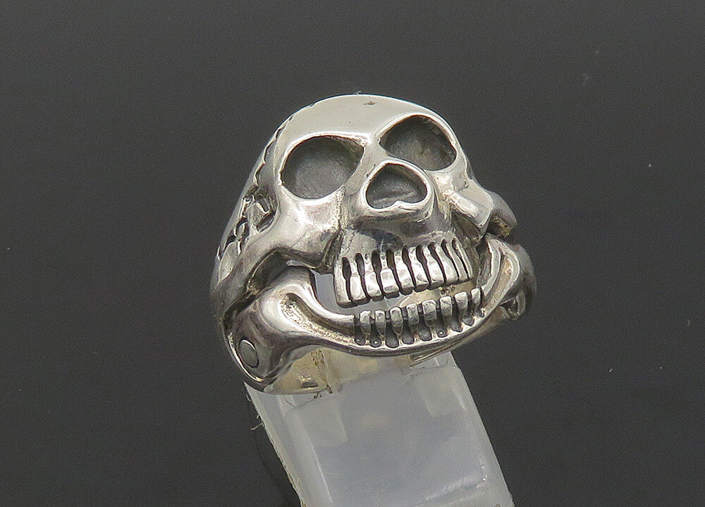 925 Sterling Silver  Vintage Shiny Skeleton Head Biker Ring Sz 9  RG22781