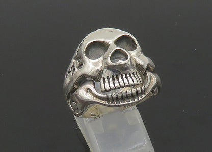 925 Sterling Silver  Vintage Shiny Skeleton Head Biker Ring Sz 9  RG22781