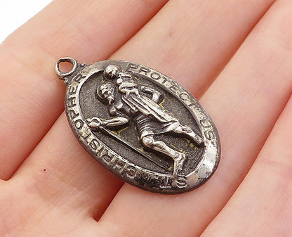 CREED 925 Silver  Vintage Antique Saint Christopher Prayer Pendant  PT4497