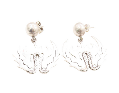 925 Sterling Silver Vintage Earrings Mythical Wings Cut Out Design Studs EG13691