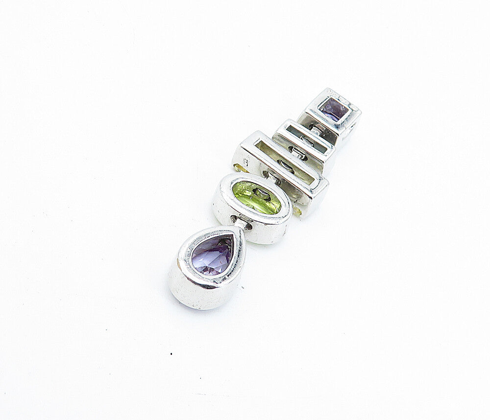 925 Sterling Silver Multi Color Cubic Zirconia Shiny Linked Pendant PT3800