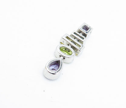 925 Sterling Silver Multi Color Cubic Zirconia Shiny Linked Pendant PT3800