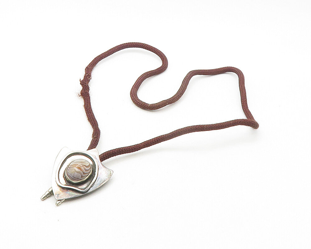 JEANNE 925 Sterling Silver  Vintage Cabochon Cut Agate Rope Necklace  NE2897