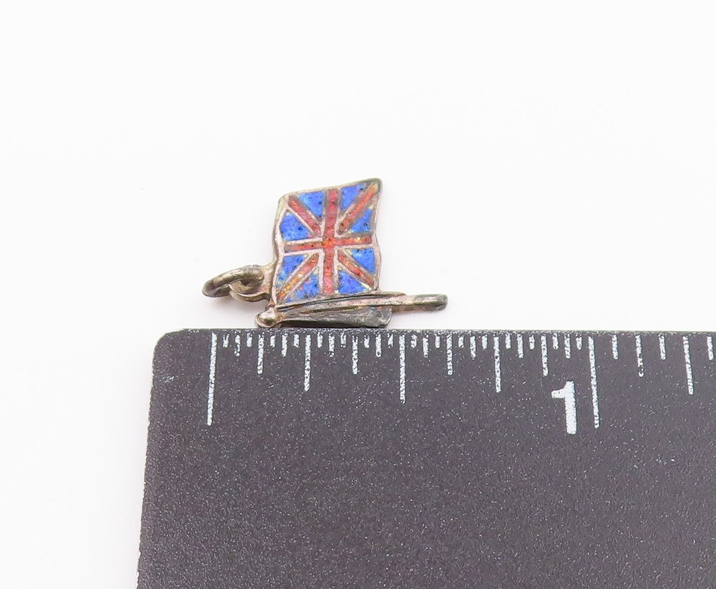 925 Sterling Silver  Vintage Enamel Waving British Flag Pendant  PT17441