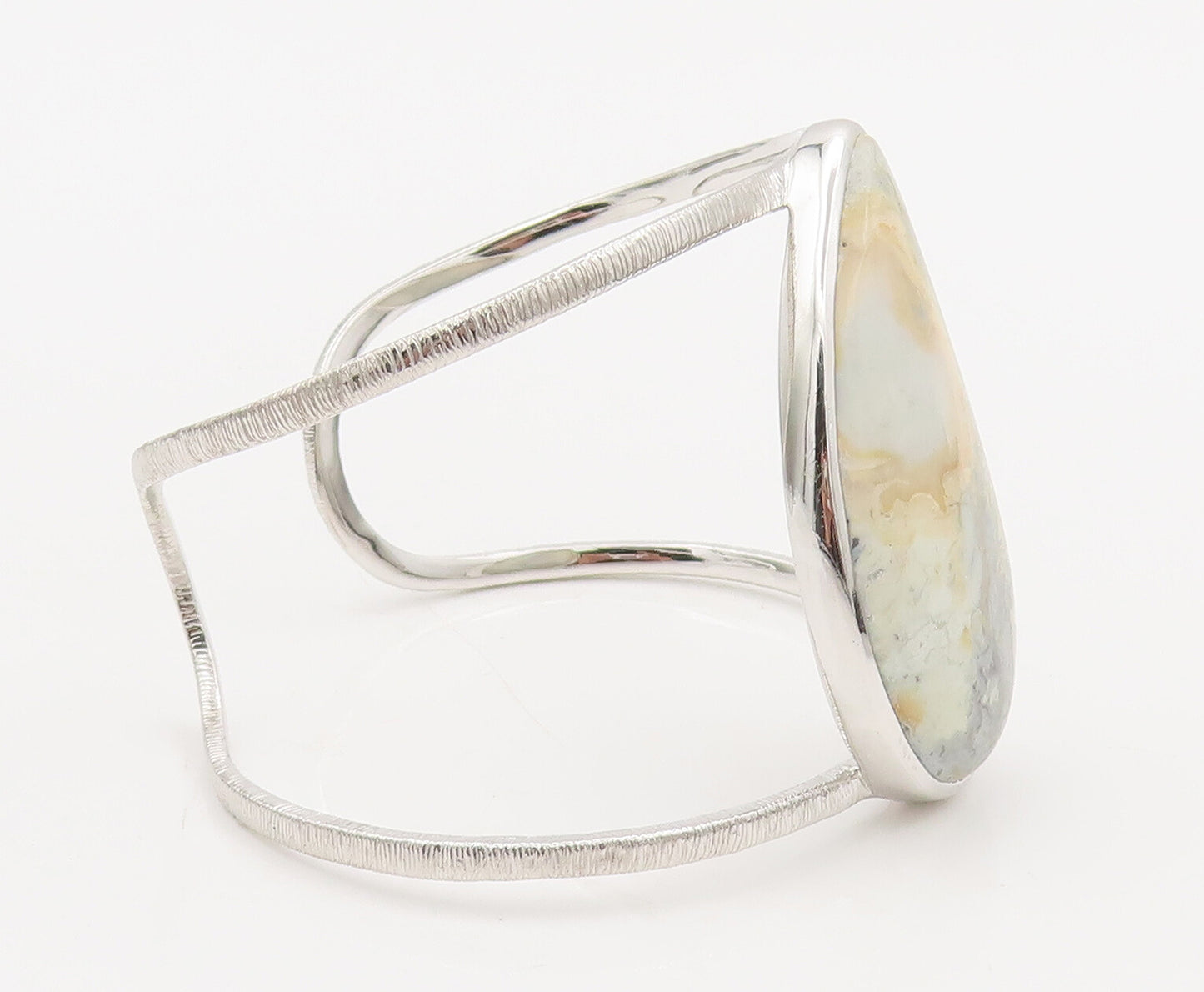 925 Sterling Silver  Vintage Drop Cut Marble Split Band Cuff Bracelet  BT10084