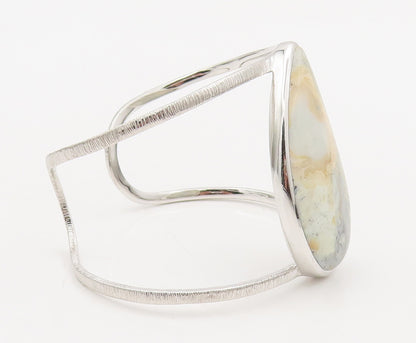925 Sterling Silver  Vintage Drop Cut Marble Split Band Cuff Bracelet  BT10084