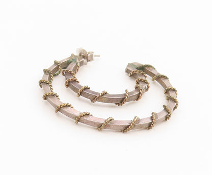 925 Sterling Silver Vintage Earrings Two Tone Twisted Rope Double Hoop  EG14322