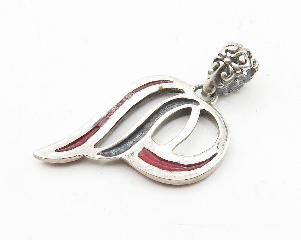 925 Sterling Silver  Vintage Enamel Coated Floral Bail Drop Pendant  PT8044