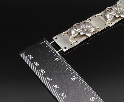 MAX RIEG 925 Silver  Vintage Rectangle Frame 3D Flowers Link Bracelet  BT9637