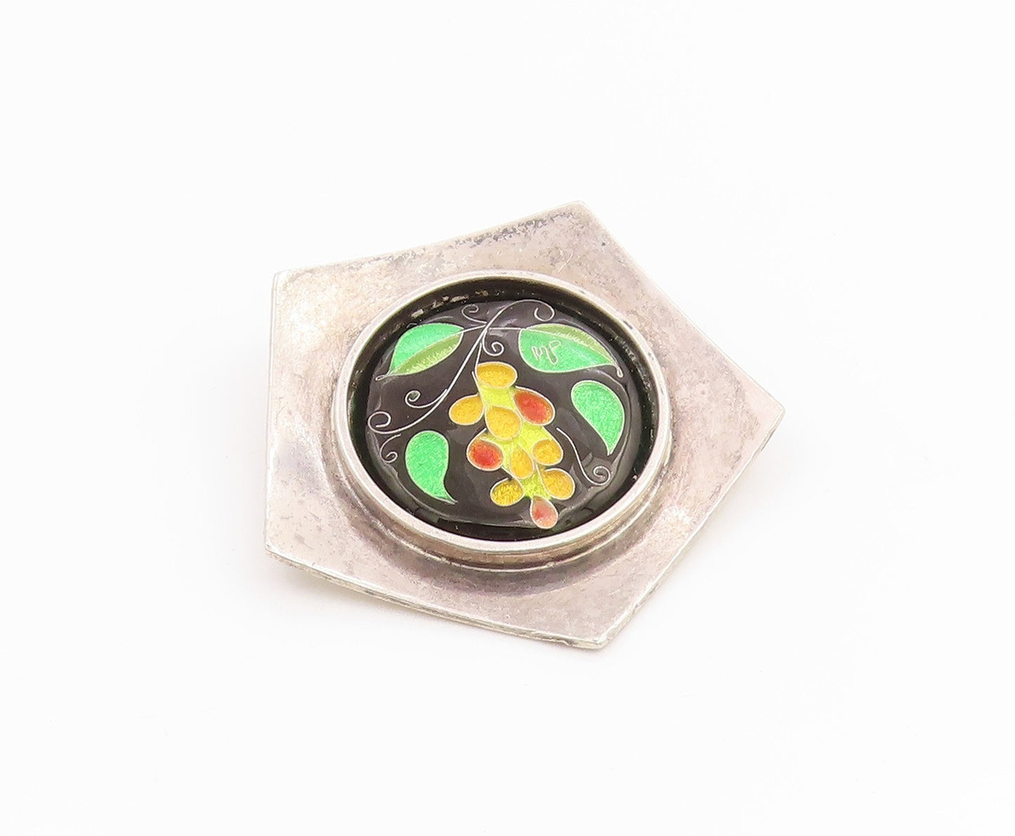 925 Sterling Silver Vintage Brooch Pin PFEIFFER Classic Enamel Grapevine BP12462