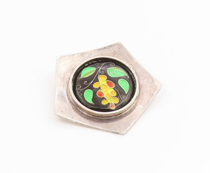 925 Sterling Silver Vintage Brooch Pin PFEIFFER Classic Enamel Grapevine BP12462
