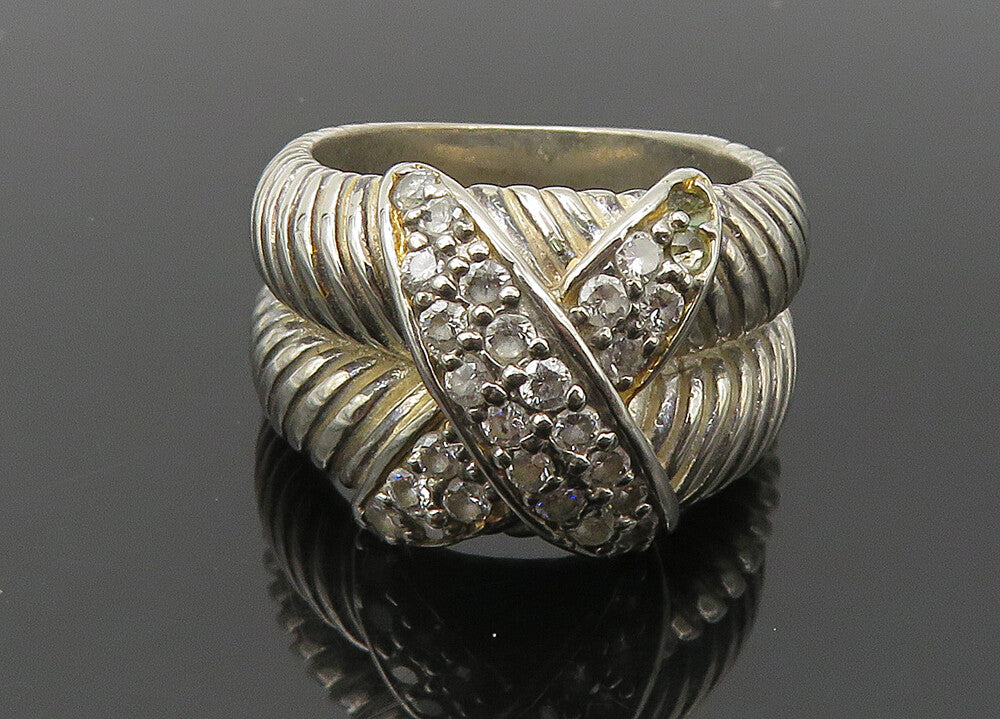 925 Sterling Silver  Vintage Topaz Crossed Double Band Ring Sz 6  RG21463