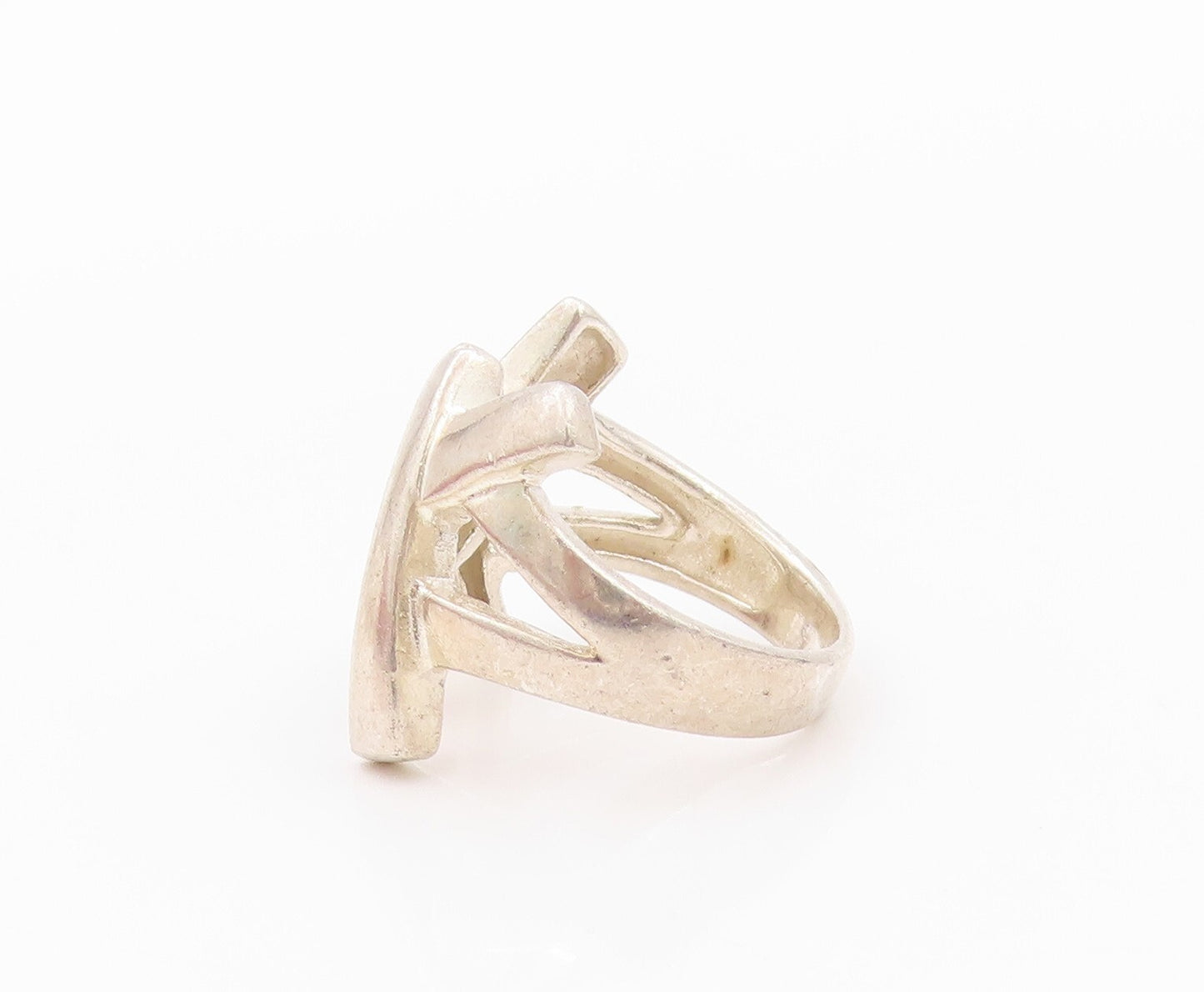 925 Sterling Silver Vintage Ring Solid Double X Cutout  Sz 6  RG32195